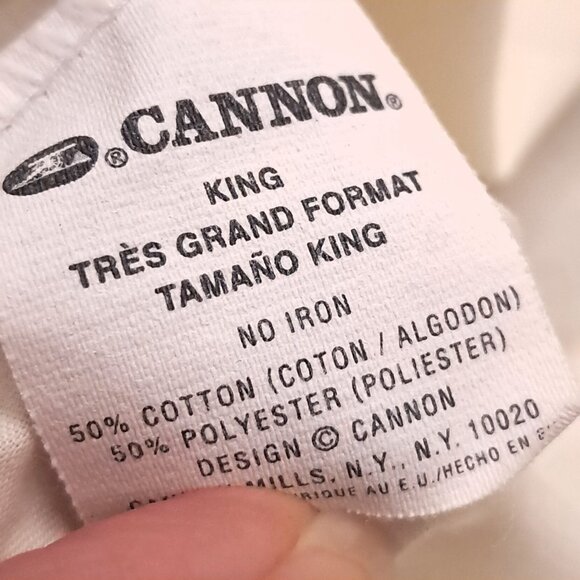 Vintage Cannon King pillowcase embroidered swirl trim ivory off white cream - Picture 7 of 9